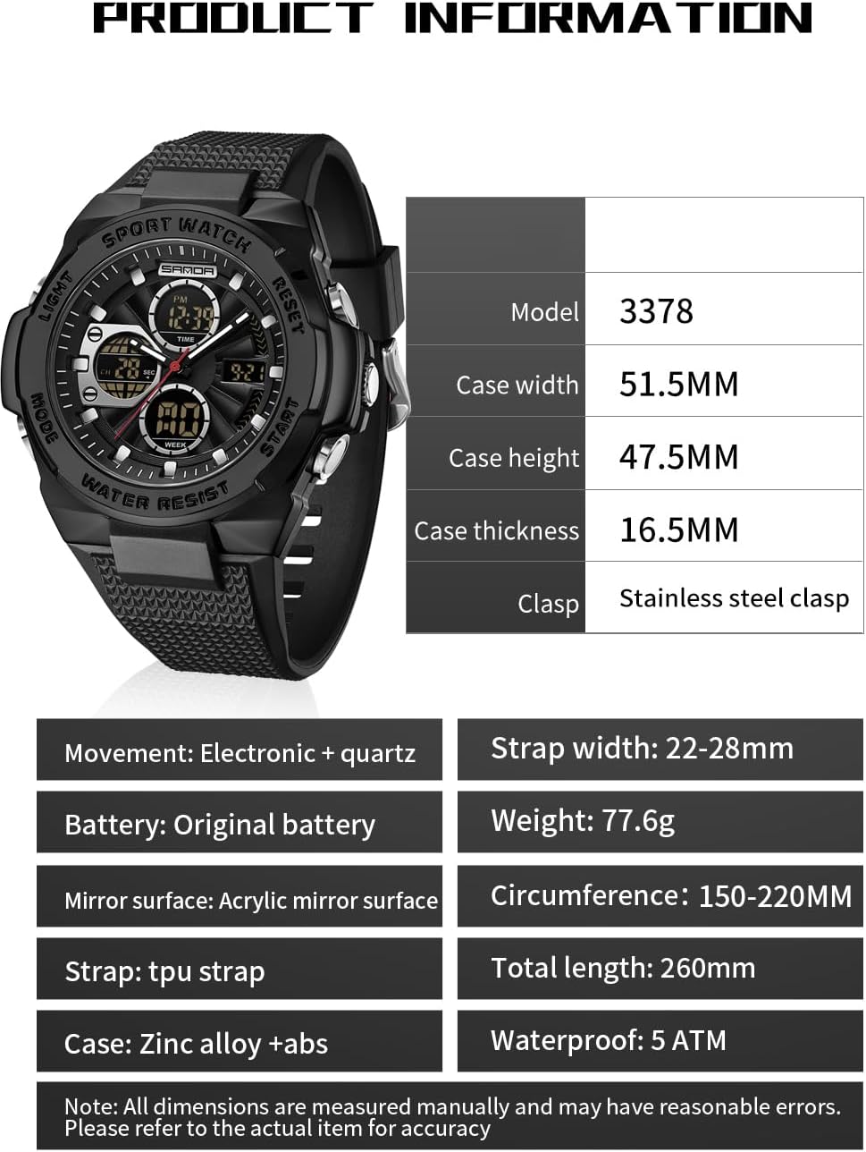 FANMIS Men's Digital Sport Watch Military LED Alarm Waterproof Quartz Watch | Tactical Outdoor Sport Watch Multi Function Led Display Alarm Stopwatch Date Quartz Rugged Style Daily Water Resistance