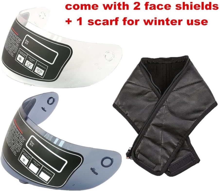 ILM Full Face Motorcycle Street Bike Helmet with Removable Winter Neck Scarf + 2 Visors DOT Model ILM-313