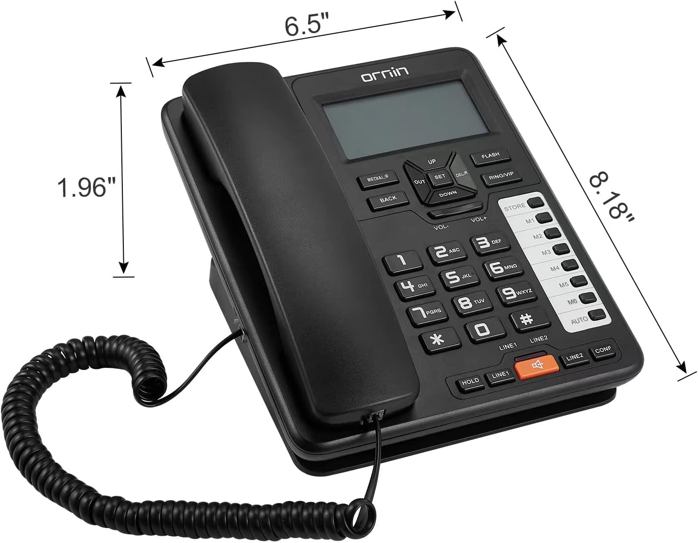 Ornin 2-Line Corded Telephone Systems for Small Business and House, Desk Phone Only (Black)