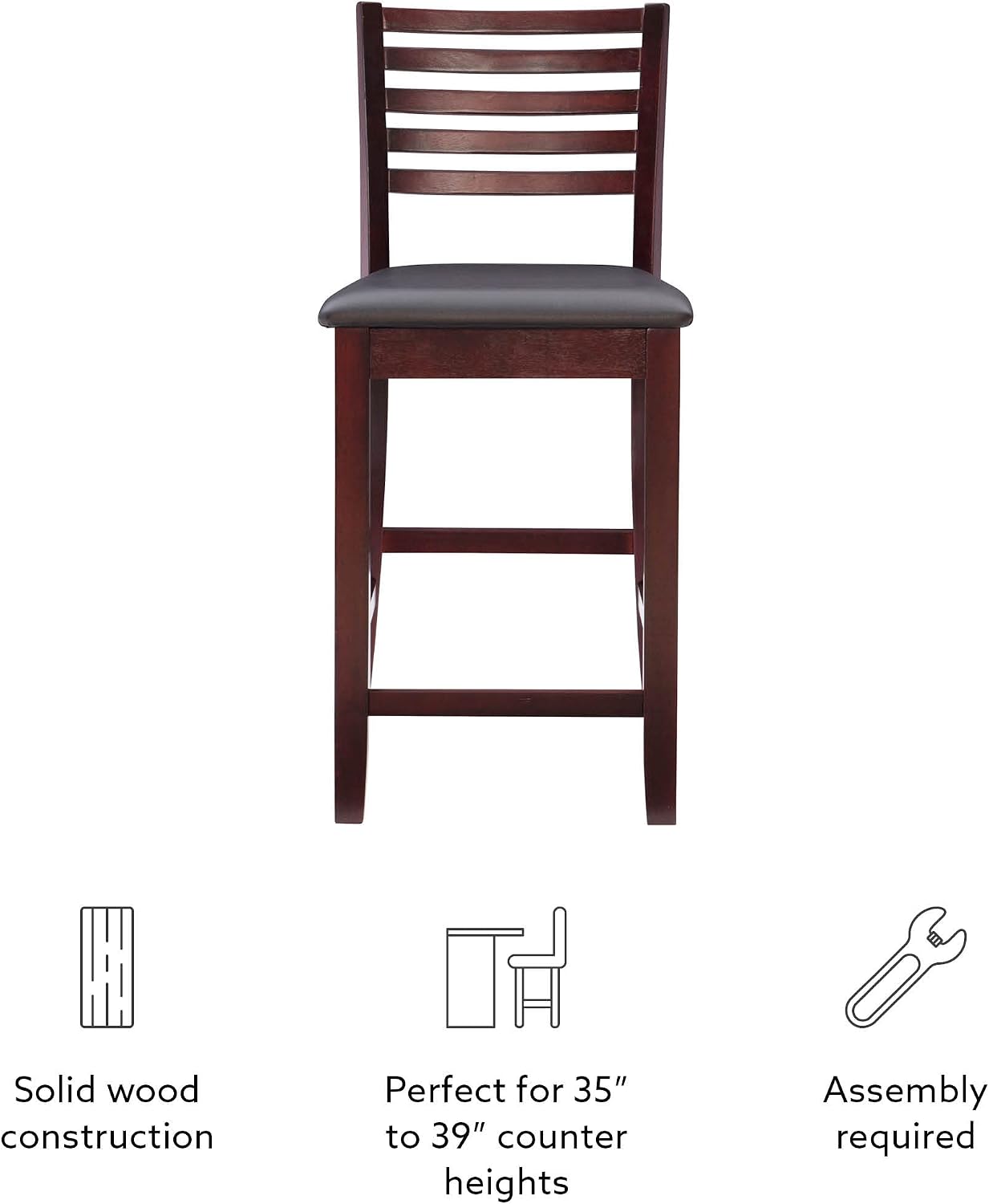 Linon Triena Collection Ladder Counter 24 Stool, 17"W x 20"D x 37"H, Espresso