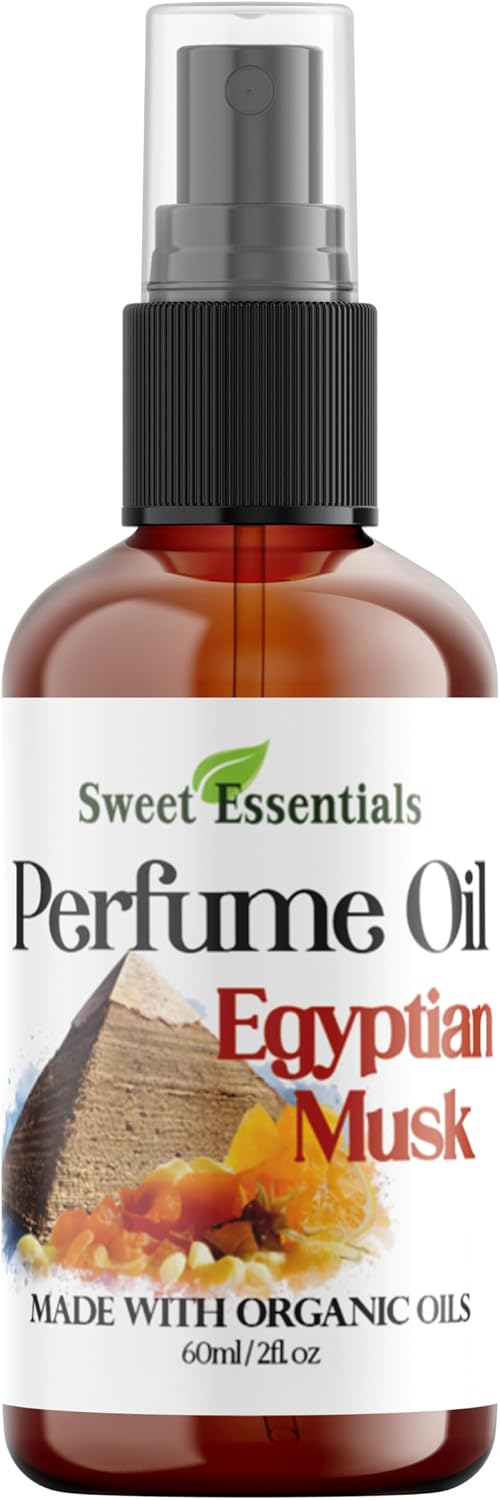 Sweet Essentials EGYPTIAN MUSK Perfume Oil, Made with Organic Oils, 2oz, Spray on Perfume Hair & Body Oil - Alcohol, Silicone & Preservative Free