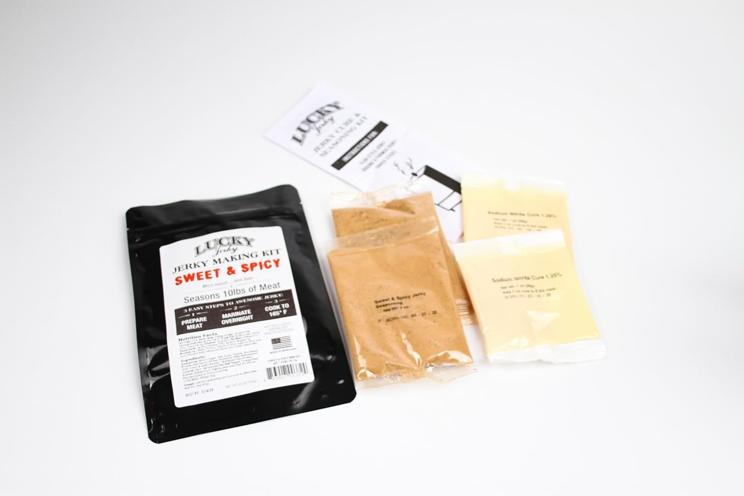 Lucky Jerky Ultimate Savory DIY Beef Jerky Seasoning and Cure Kit, 12 Oz | Make Your Own with Original, BBQ, Teriyaki, and Sweet & Spicy, Seasons 5 lbs per Flavor, 20 lbs Total