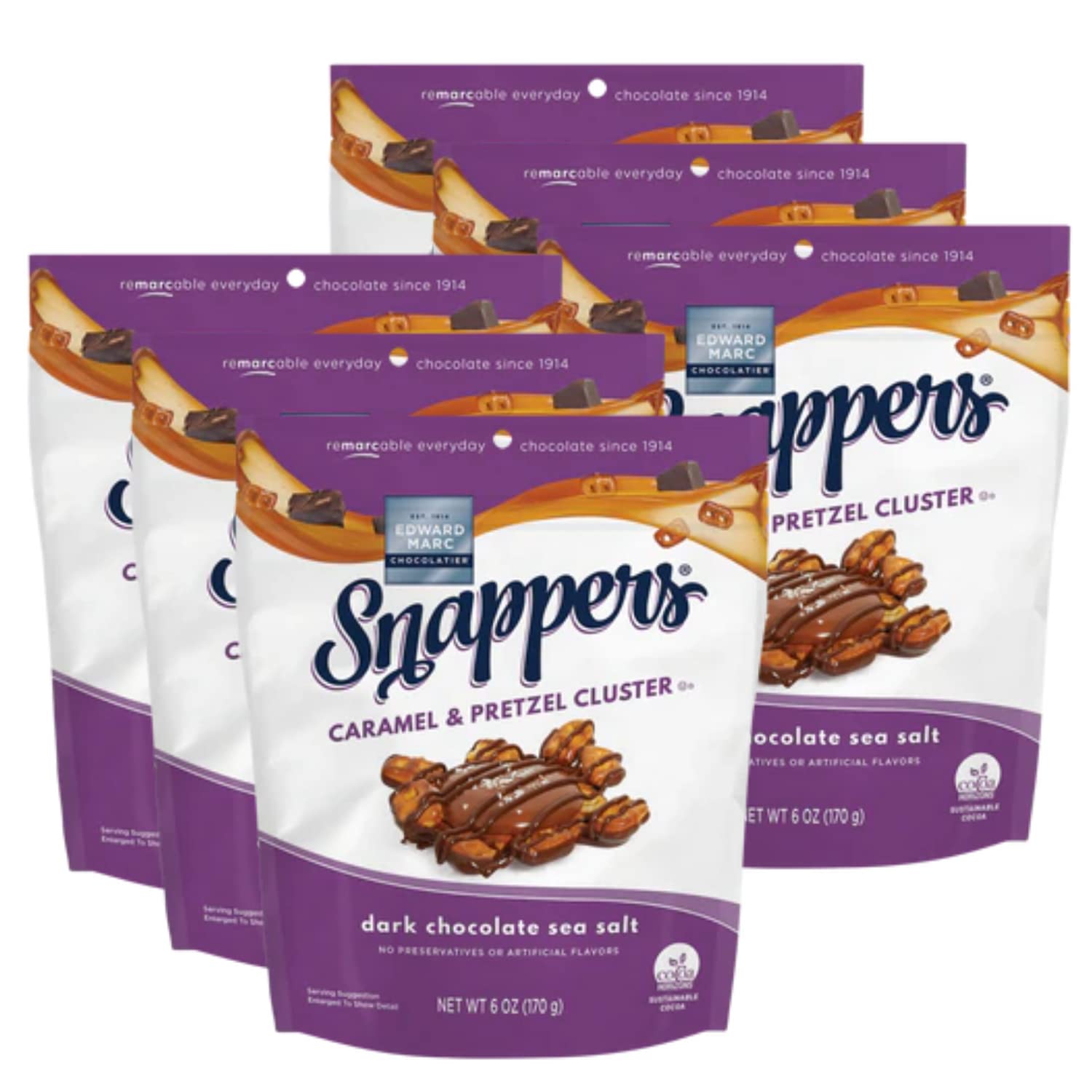 Edward Marc Snappers Sweet Caramel & Pretzels Cluster - Crunchy Pretzel Snack With Milk Chocolate For Adults And Kids - 6 oz (pack of 1)