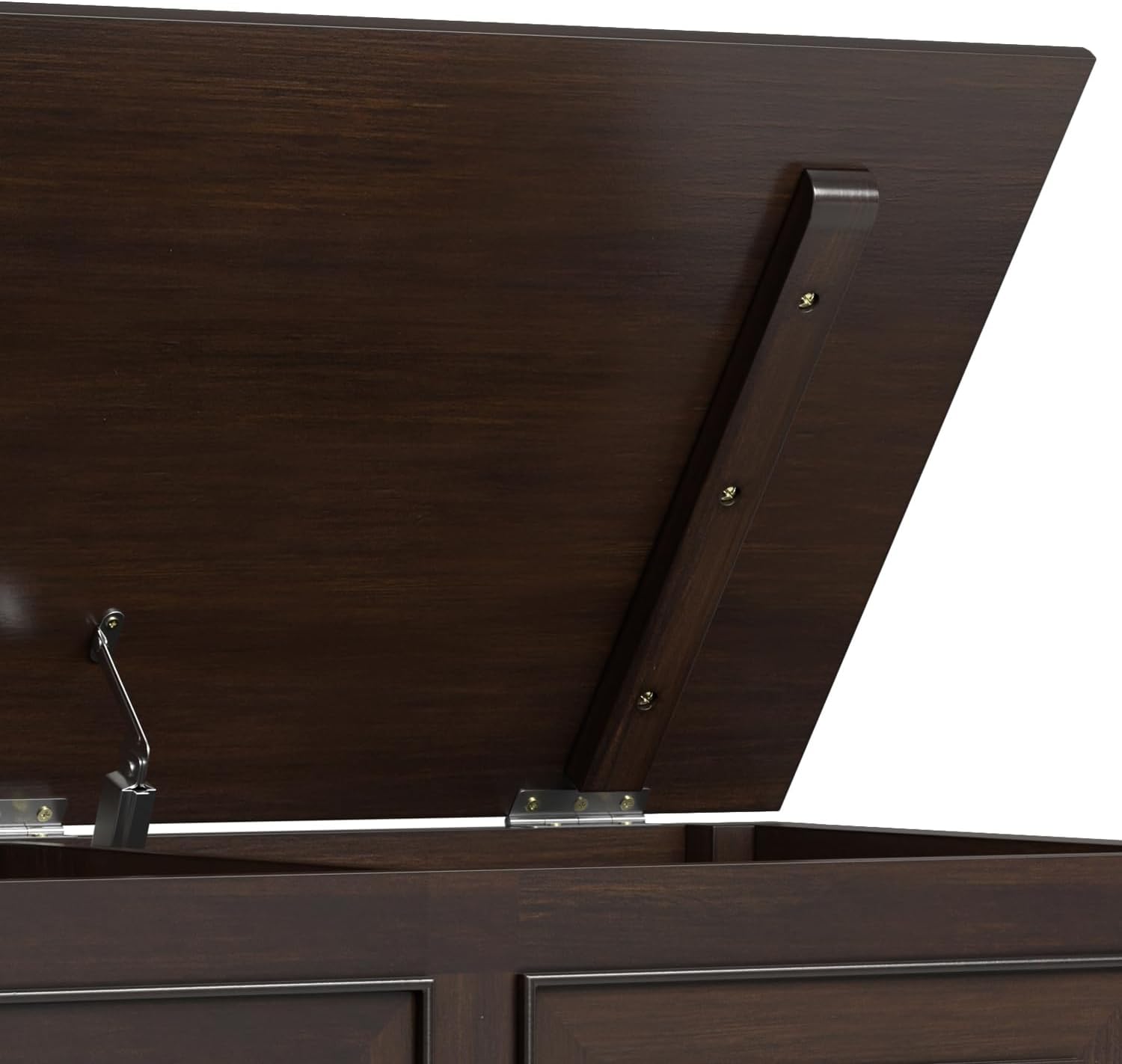SIMPLIHOME Harvey 47" Wide Solid Mango Wood Bench in Natural | Traditional entryway bench in dark chestnut brown with a lift-up lid and 3 hidden compartments; shoe or hallway bench.