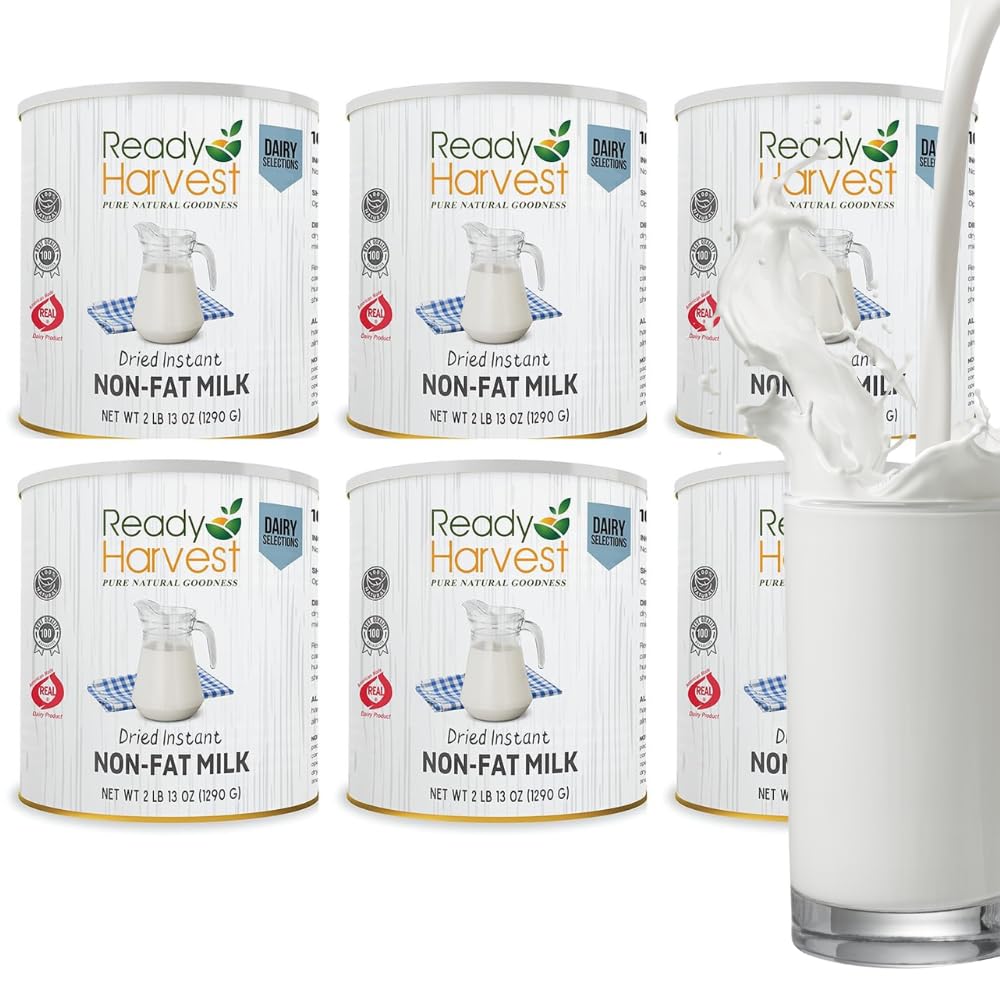 Ready Harvest Emergency Food - Non-Fat Milk Powder | Powdered Milk | Survival Food | #10 Can | 25-Year Shelf Life | 2 lbs | Cans Filled to the Top