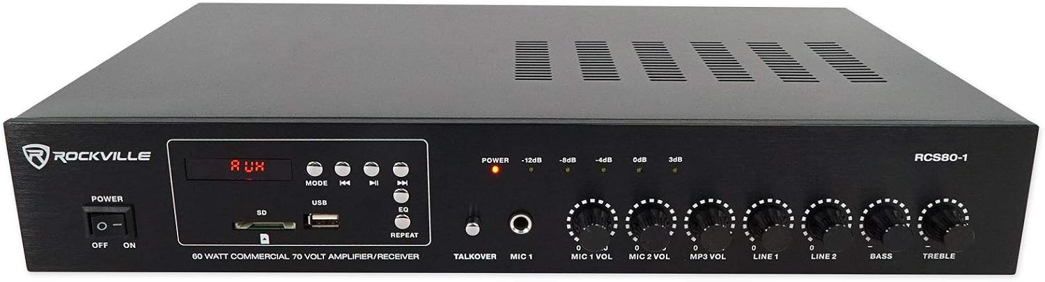 Rockville RCS80-1 60W 70V Commercial Amplifier with Bluetooth Receiver