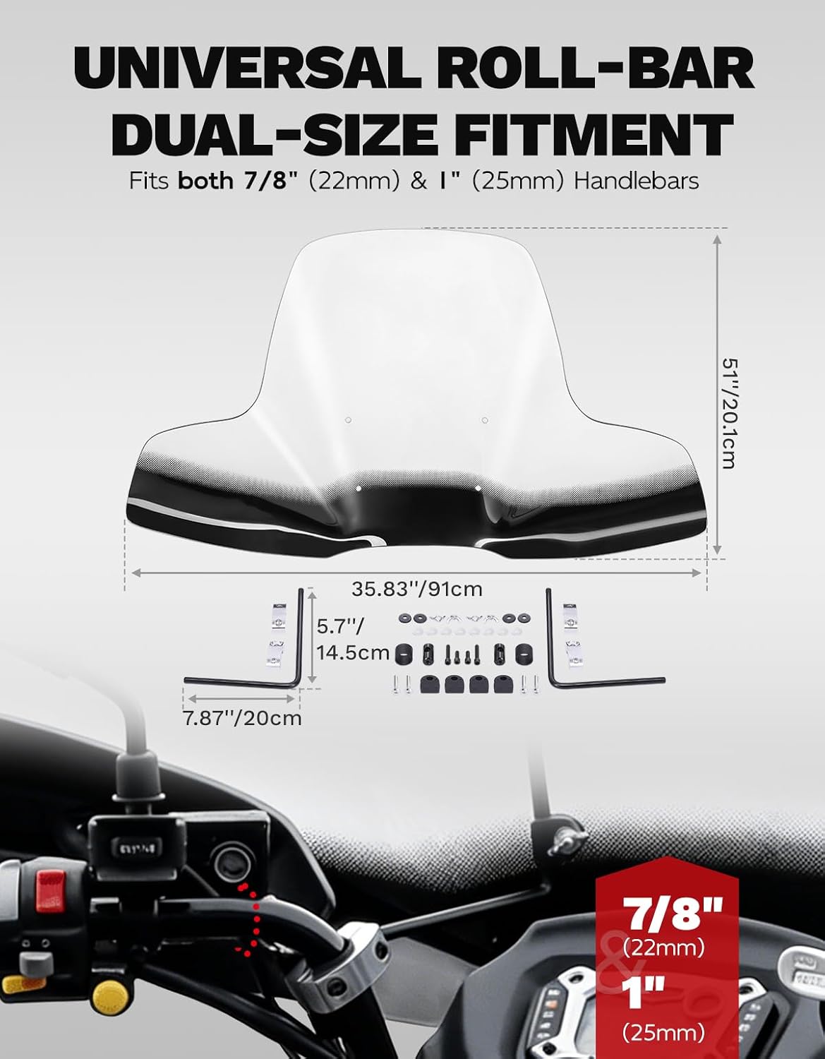 SLMOTO Universal Motorcycle Windshield Large ATV Windscreen Fit for Polaris