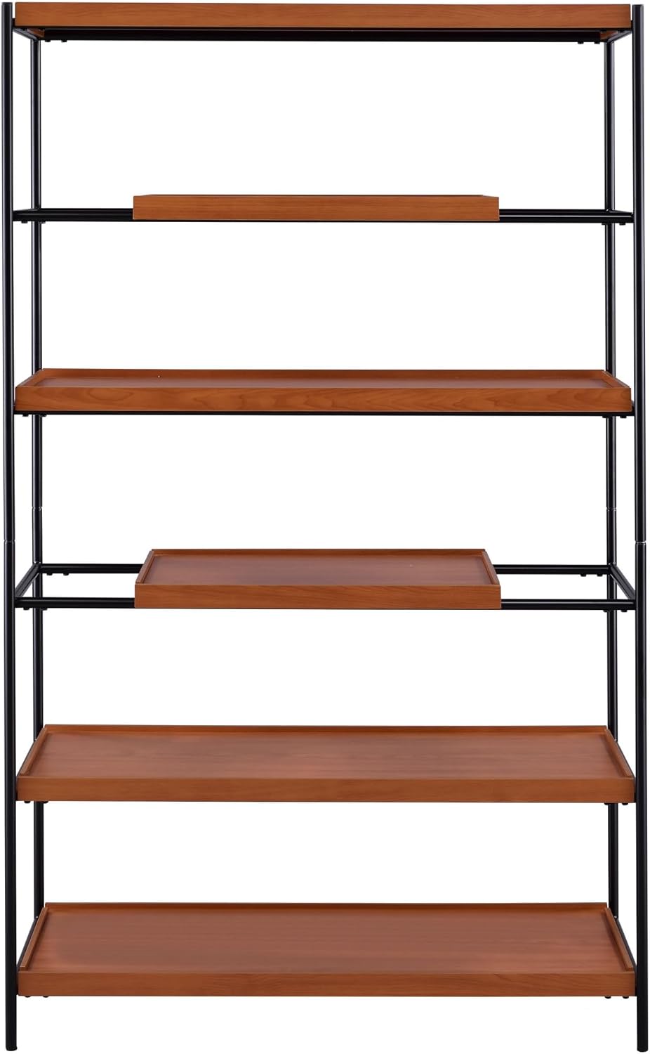 Benjara 5 Tier Wooden Bookshelf with Open Metal Frame, Brown and Black