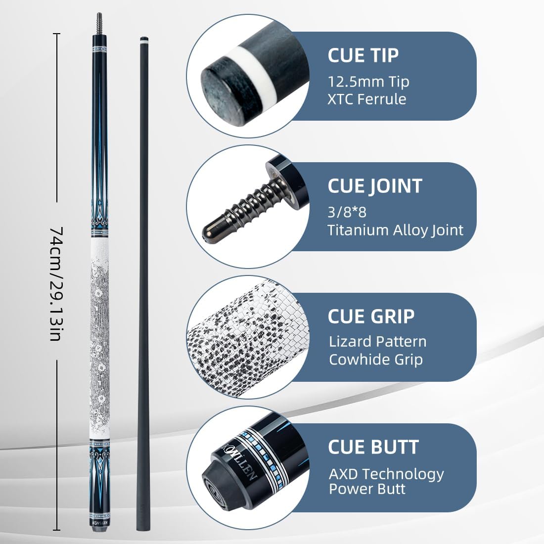 KONLLEN Carbon Fiber Pool Cue Stick 58-inch Professional Pool Sticks for Adults Full Carbon Technology Low Deflection Pool Cue Billiard Cues with 12.5mm Tip (Easy to Control, Pro Taper, Ultra-Smooth)
