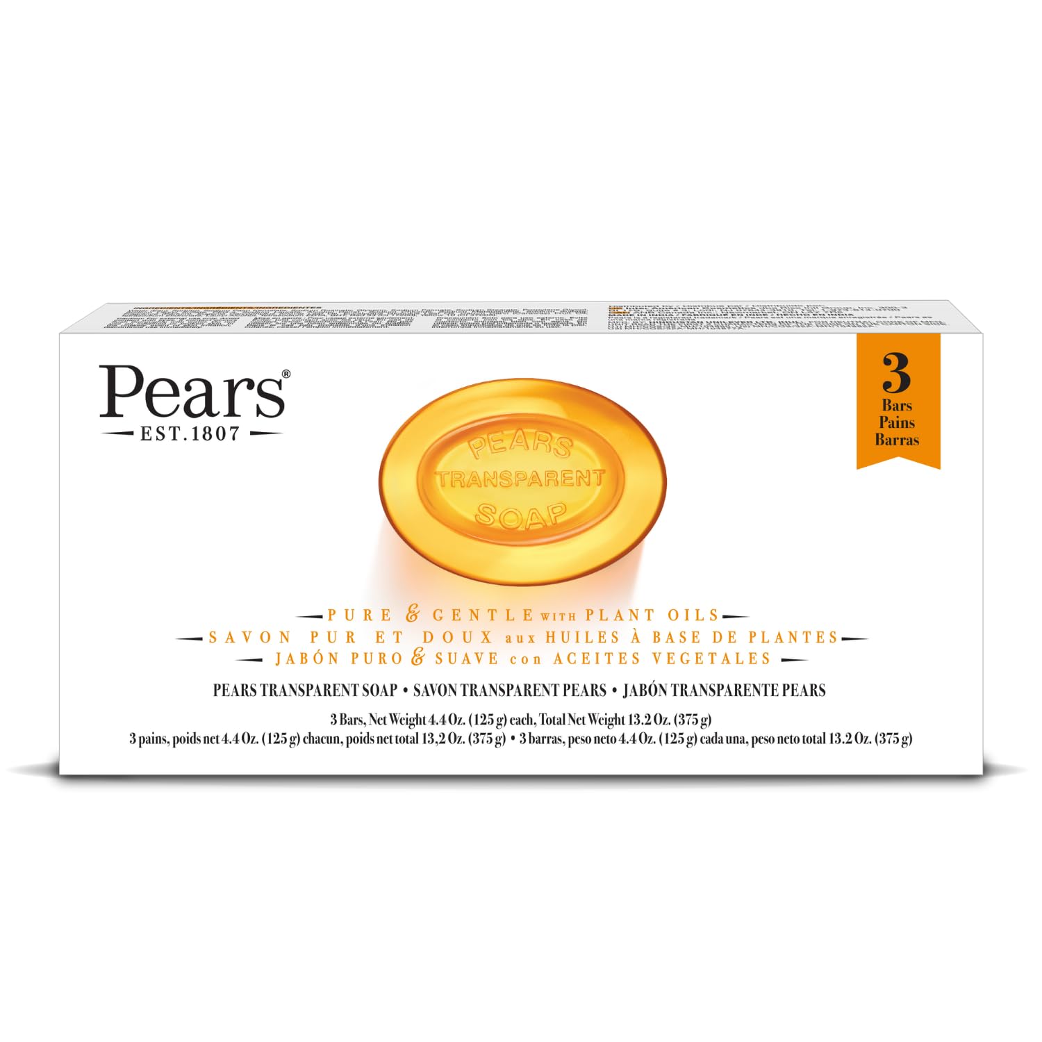 Pears Soap, Pure & Gentle with Natural Oils, 2-Pack – Transparent Amber Glycerin Soap for Pampered, Glowing Skin, 3.53 Oz Ea