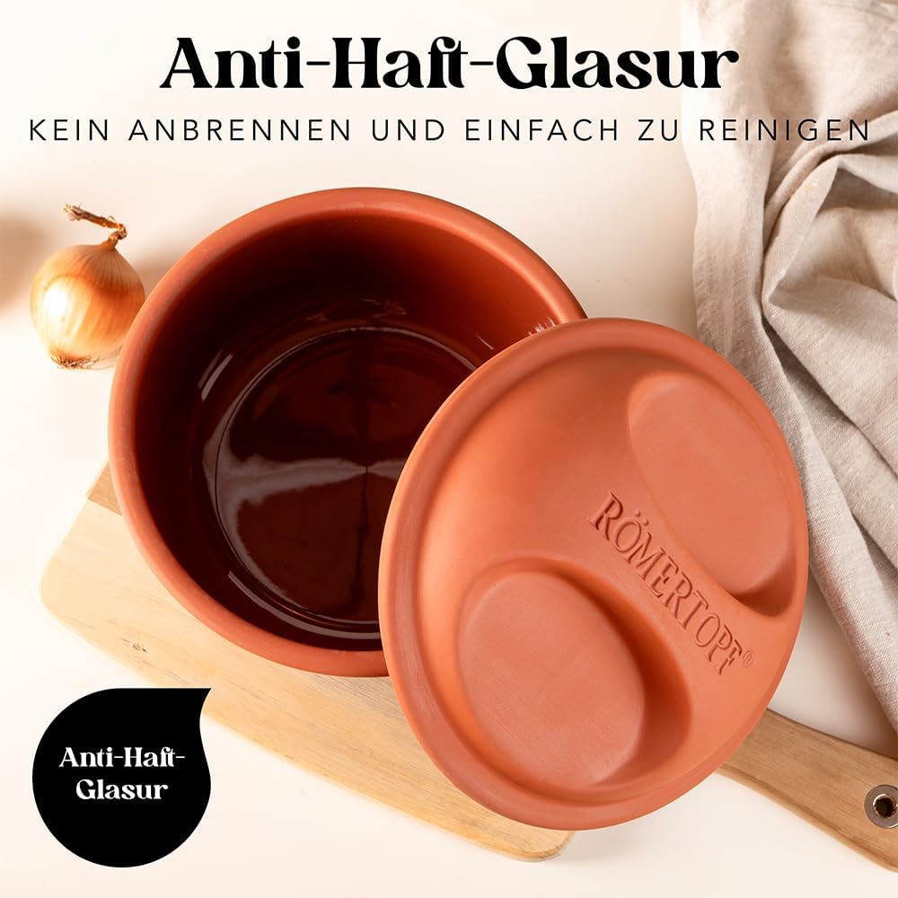 Romertopf 15005 Clay Roaster | Non-Stick Dutch Oven | Healthy Pot Cooking | Clay Baker | Versatile Cooking Vessel - 2.1 Quarts (2 Liters) 2-4 People