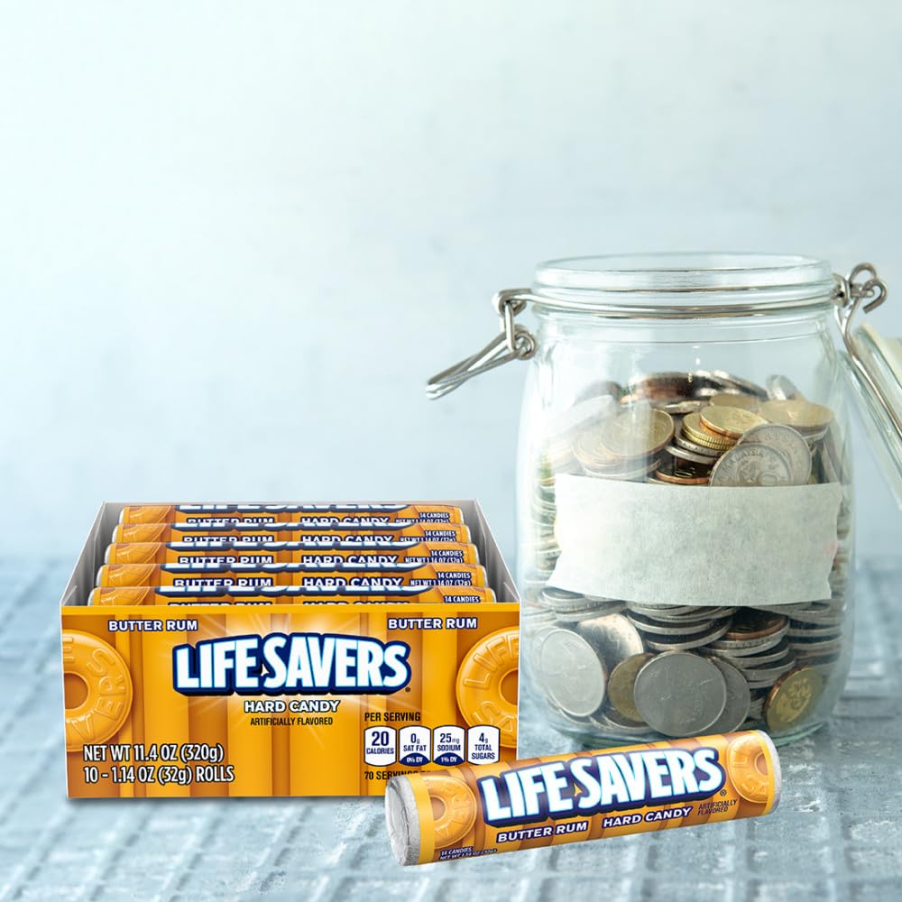LIFE SAVERS Butter Rum Hard Candy Bulk, 1.14 ounce (20 Single Packs) | Buttery rum hard candy in single packs, easy to share at the desk, on commutes, road trips or in a candy bowl at game night