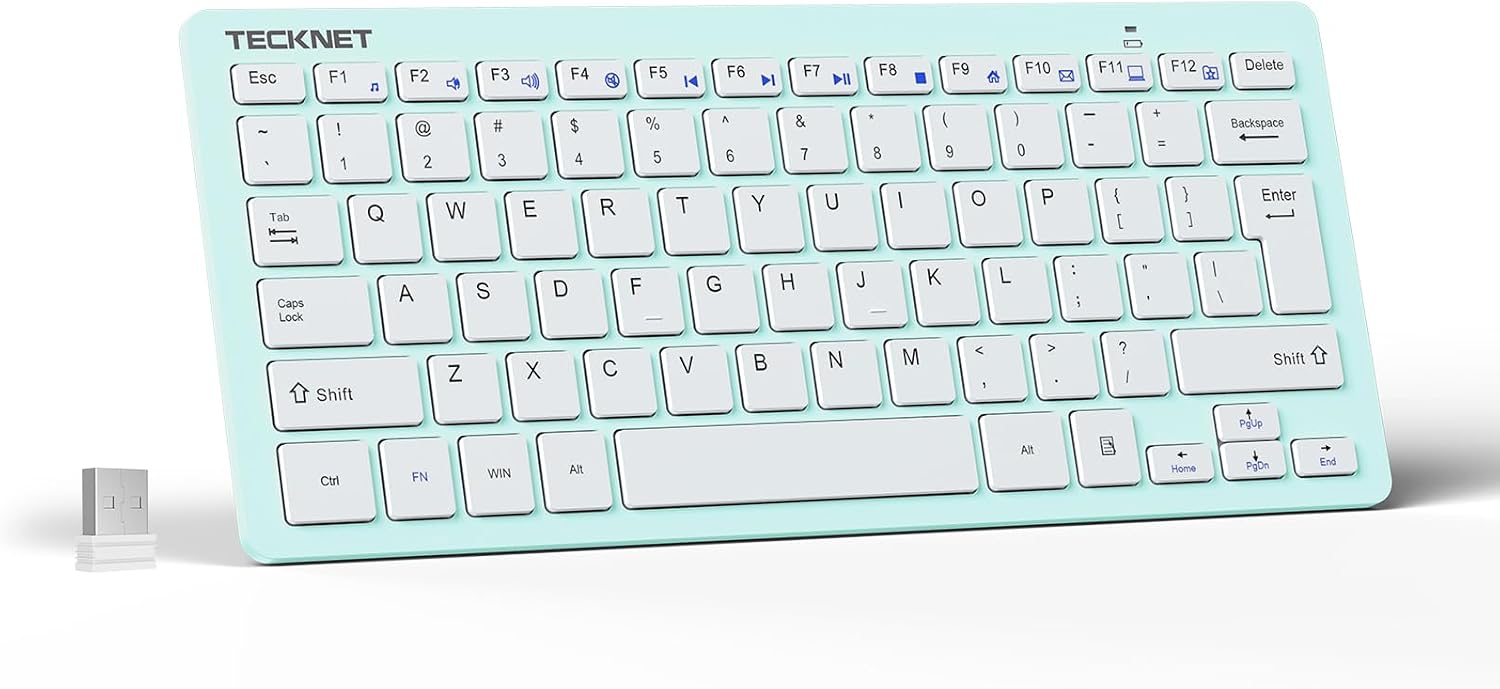 TECKNET 2.4G Wireless Keyboard - Mini Compact Keyboard with Media Hotkeys, 12-Month Battery Life, Compatible with PC, Desktop, Laptop, Smart TV - Black