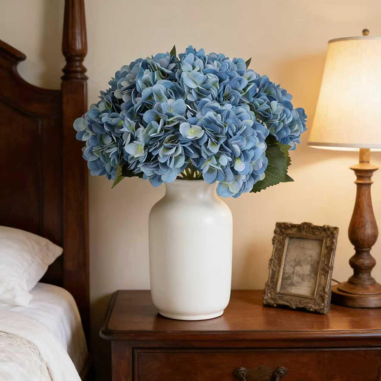 Kimura's Cabin 6pcs Silk Hydrangeas Artificial Flowers,Deep Lake Blue