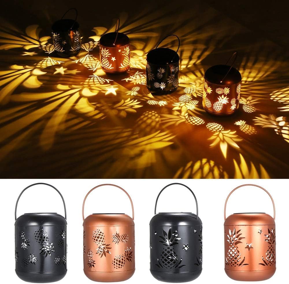 Lixada Outdoor Lighting Solar Powered LEDs Lawn Light Hollowed-Out Pineapple Design Hanging Landscape Decoration Lamp for Patio Garden Courtyard