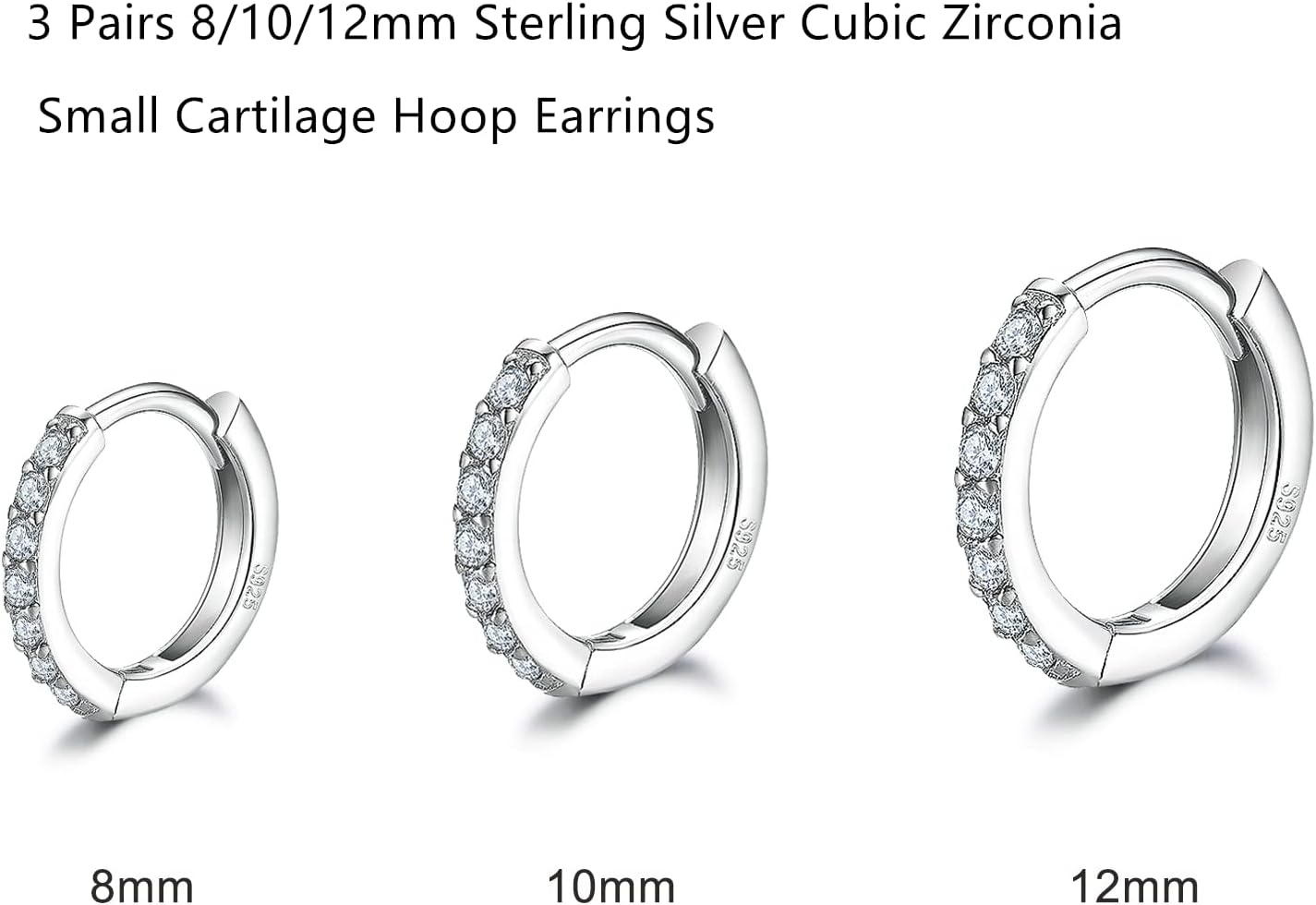 Dlihc 6 Pairs Sterling Silver Hoop and Stud Earrings Set for Women Men