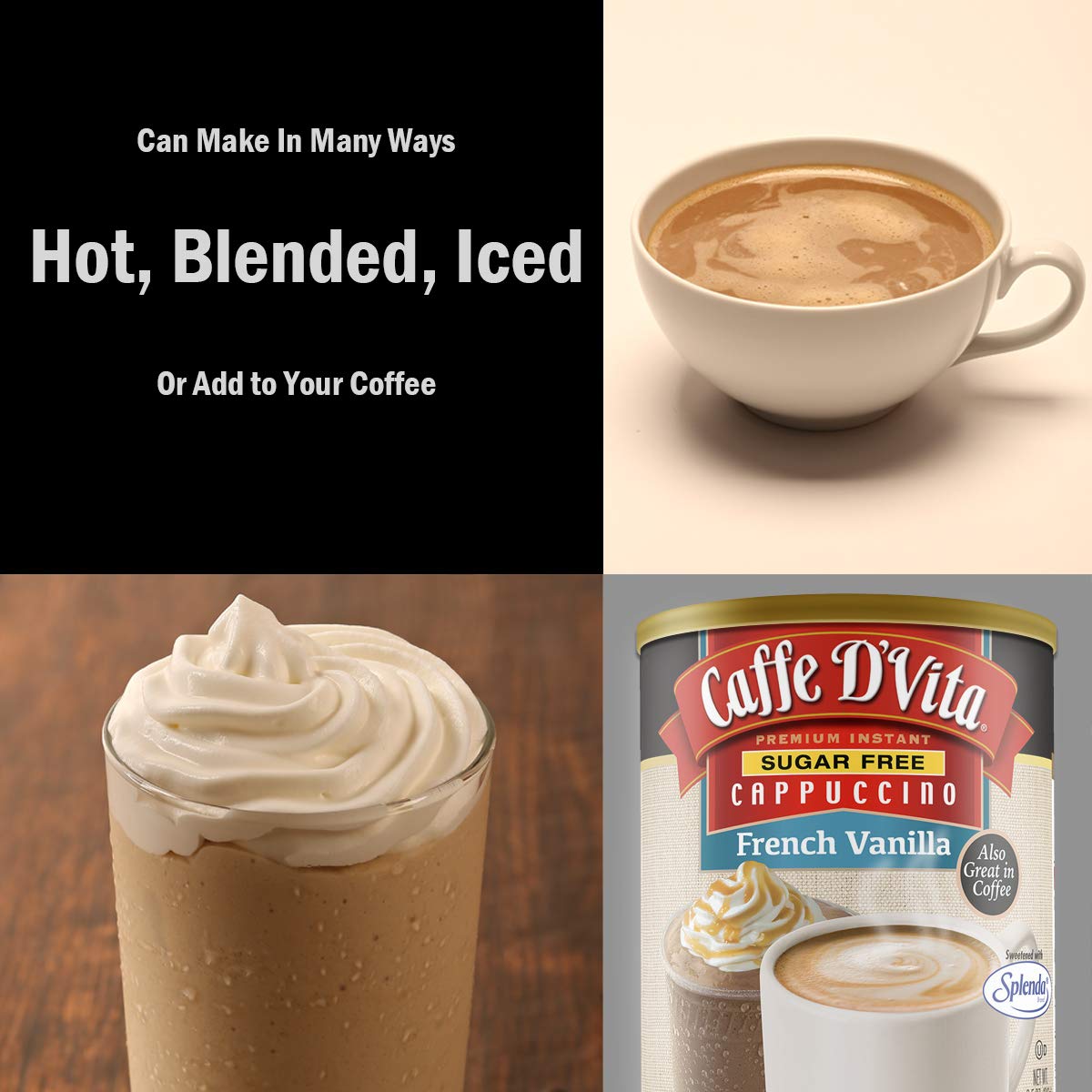Caffe D'Vita Mocha Cappuccino Mix - 4 lb can (64 oz.) | Instant Cappuccino Mix, Gluten Free, No Cholesterol or Trans Fat, 99% Caffeine Free, Mocha