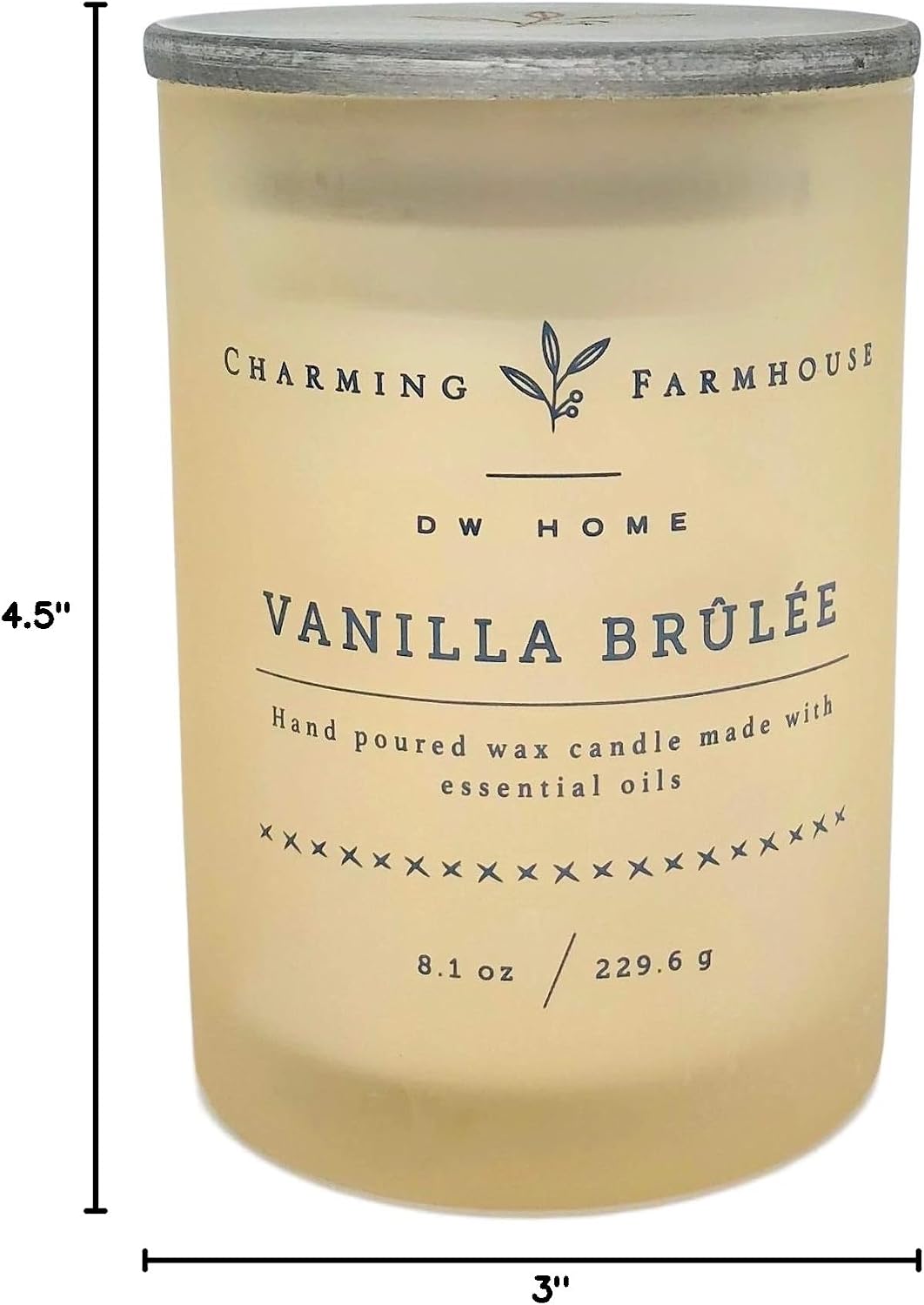 Charming Farmhouse by DW Home Vanilla Brûlée Scented Candle, 8 oz Wooden Wick Candle, Vanilla Bean, Toffee & Toasted Marshmallow Fragrance, Up to 40H Burn Time