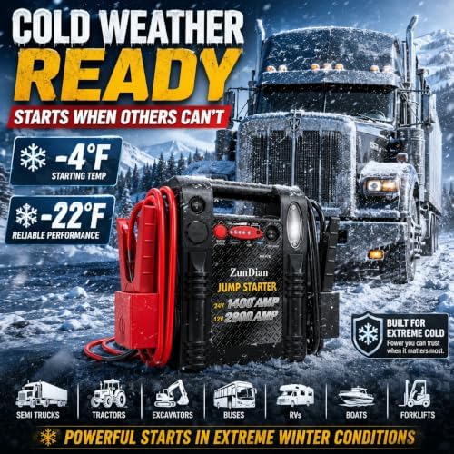 12V/24V Jump Starter - ZunDian 2800/1400 Amp Heavy Duty Battery Booster Pack, Portable Emergency Power for Cars, Trucks, SUVs, Tractors