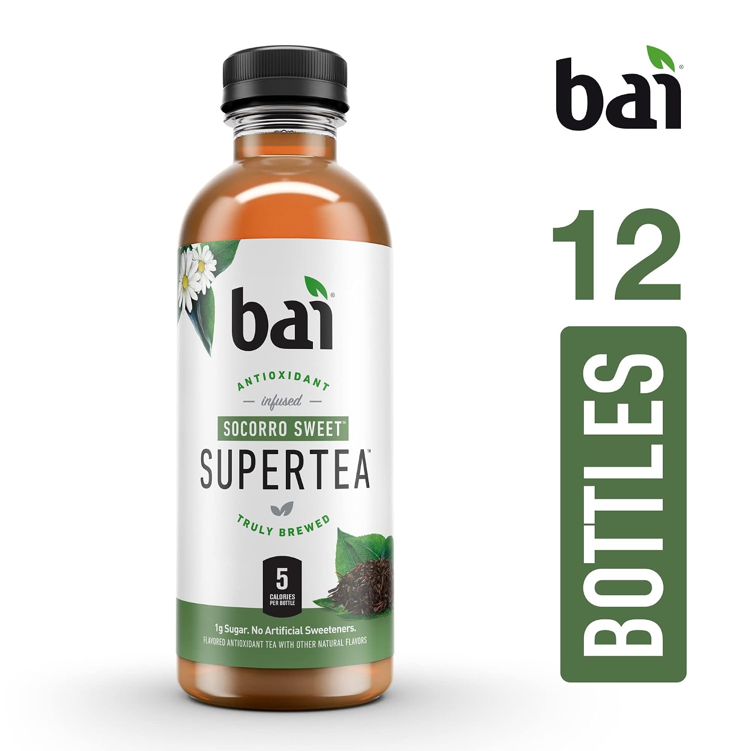 Bai Iced Tea, Narino Peach, Antioxidant Infused Supertea, Crafted with Real Tea (Black Tea, White Tea), 18 Fluid Ounce Bottles, 12 count