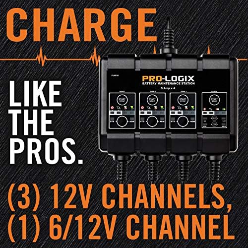 Clore Automotive PL4020, Pro-Logix 4-Bank, 8-Amp (2-Amp Per Bank) Fully Automatic Smart Charger, 12V Battery Charger, Battery Maintainer, Desulfator with Temperature Compensation, Black