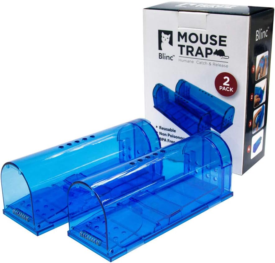 Humane Mouse Trap Reusable! [2-Pack] - Catch and Release No-Kill Rodent Traps for Indoors & Outdoors - Safe for Children & Pets - Reusable Mouse Catcher for Kitchen, Pantry & Garage Blinc (Blue)