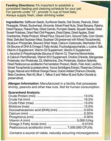 F.M. Brown's Tropical Carnival Gourmet Bird Food for Parrots, African Greys, and Conures Under 13", Probiotics for Digestive Health