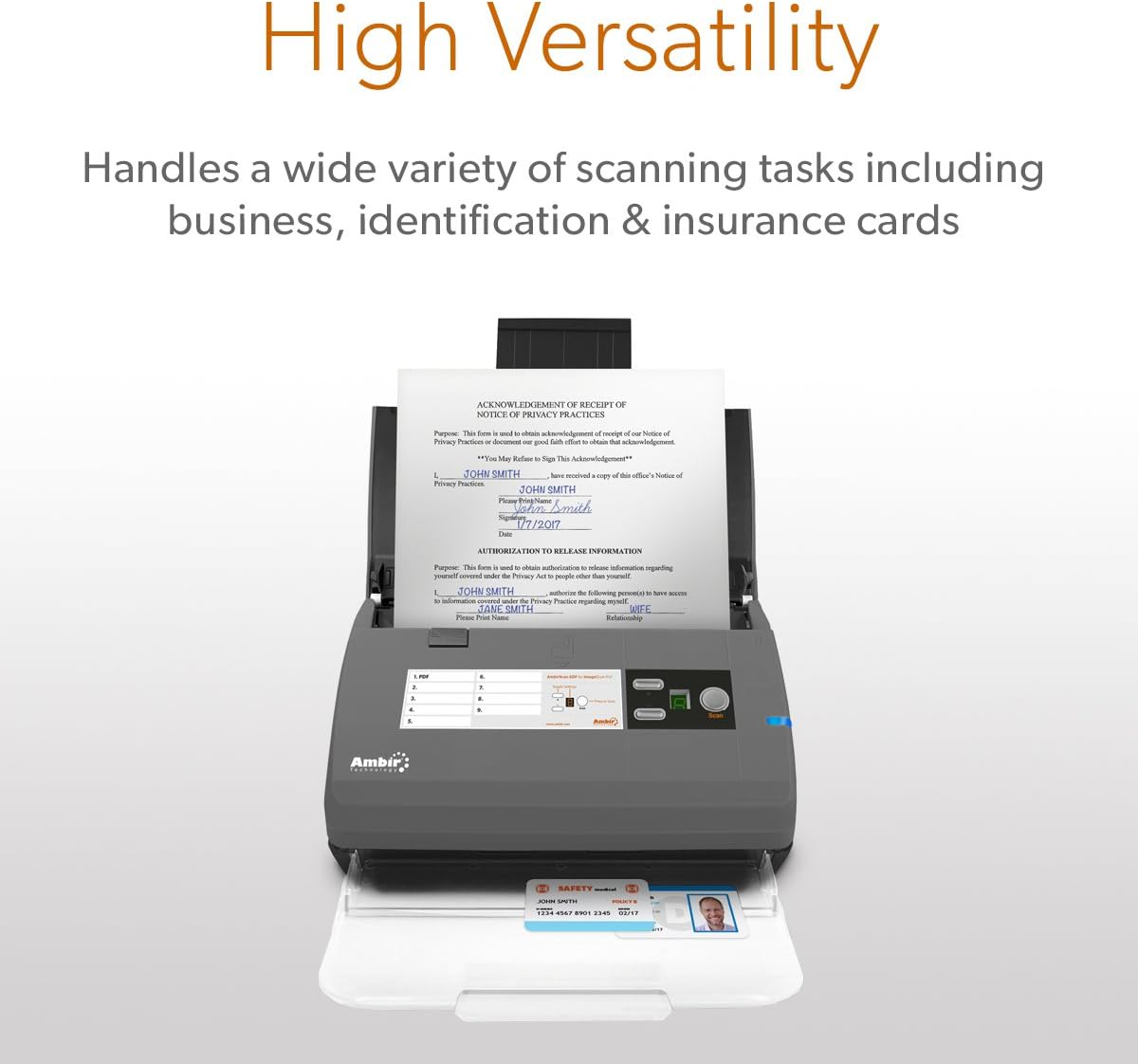 Ambir ImageScan Pro 830ix-AS 30ppm High-Speed ADF Scanner for PC and Mac