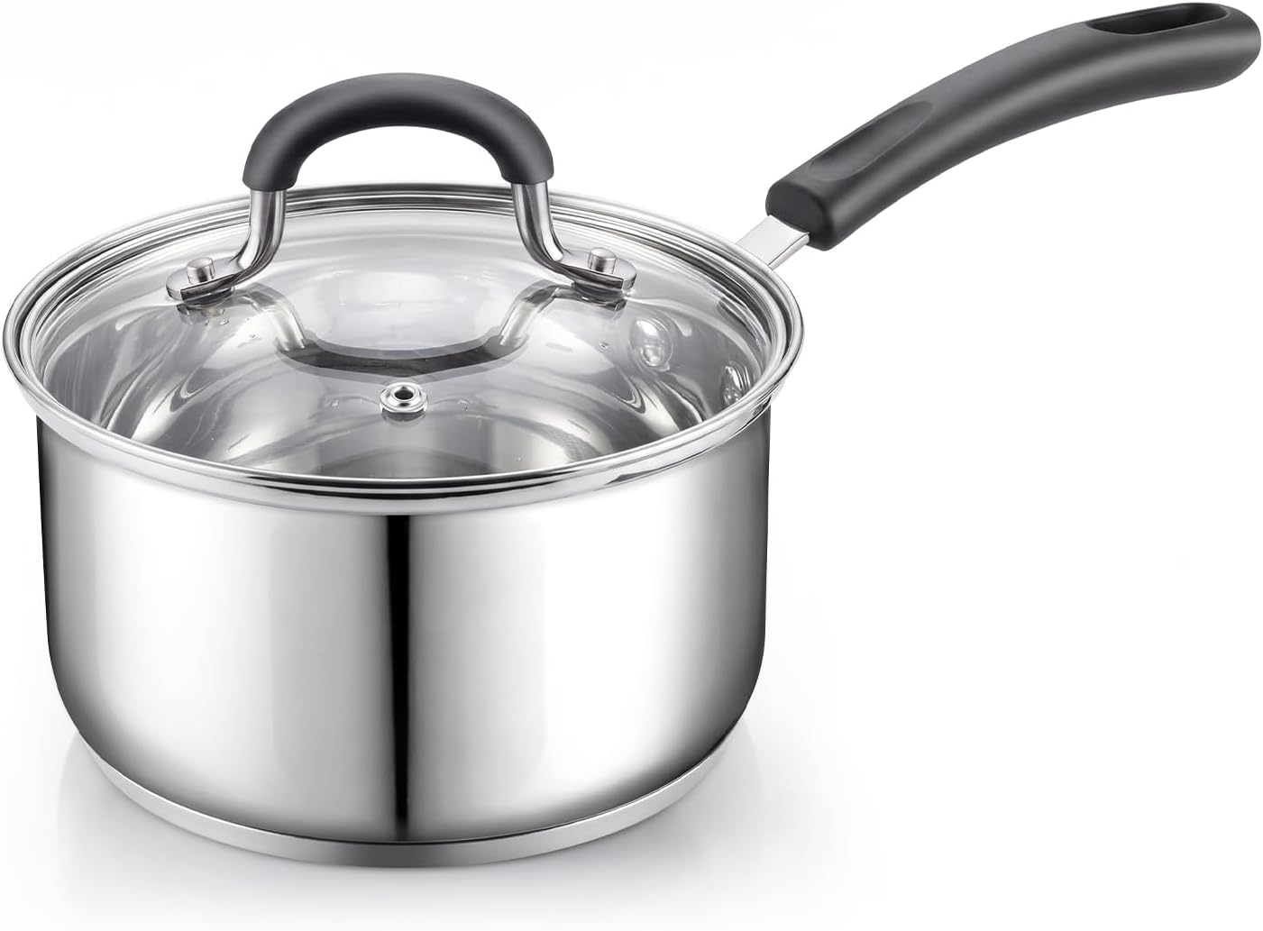 Cook N Home Professional 2 Quart Stainless Steel Saucepan with Lid, Small Kitchen Induction Cooking Sauce Pot Pan, Stay-Cool Silicone Handle, Dishwasher Safe