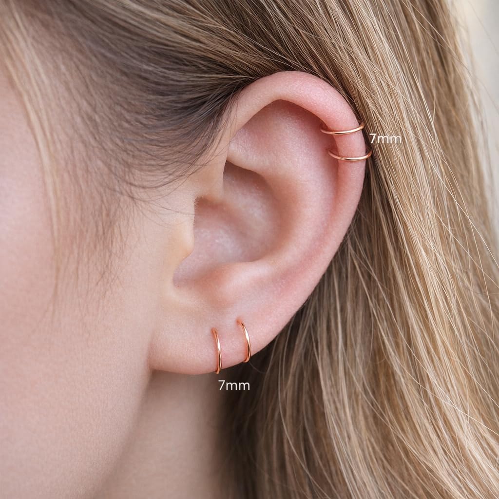 Small Gold or Sterling Silver Huggie Hoop Earrings for Women Cartilage Nose Helix Tragus