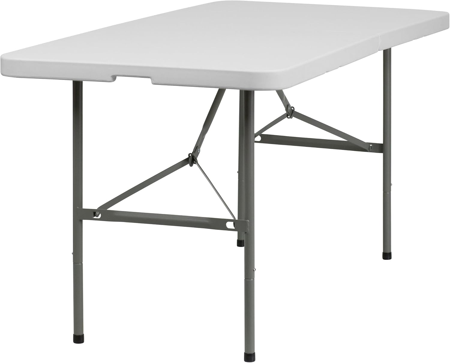Flash Furniture 5-Foot Bi-Fold Granite White Plastic Folding Table | Lightweight, Easy Storage, Commercial Grade, Carrying Handle
