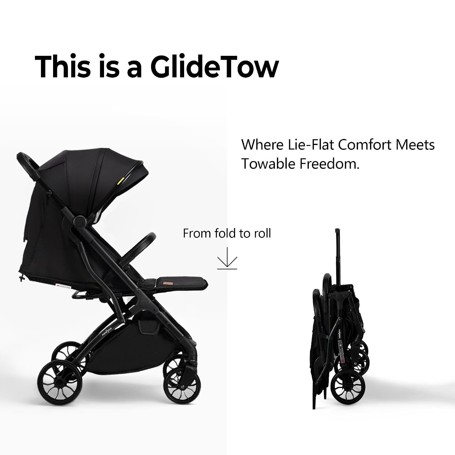 newyoo GlideTow TR18 Travel Stroller, Compact & Lightweight, Muted Olive | Newborn to toddler, foldable, self-standing design, 175° near-flat recline, large mesh window, trolley mode & UPF 50+ canopy