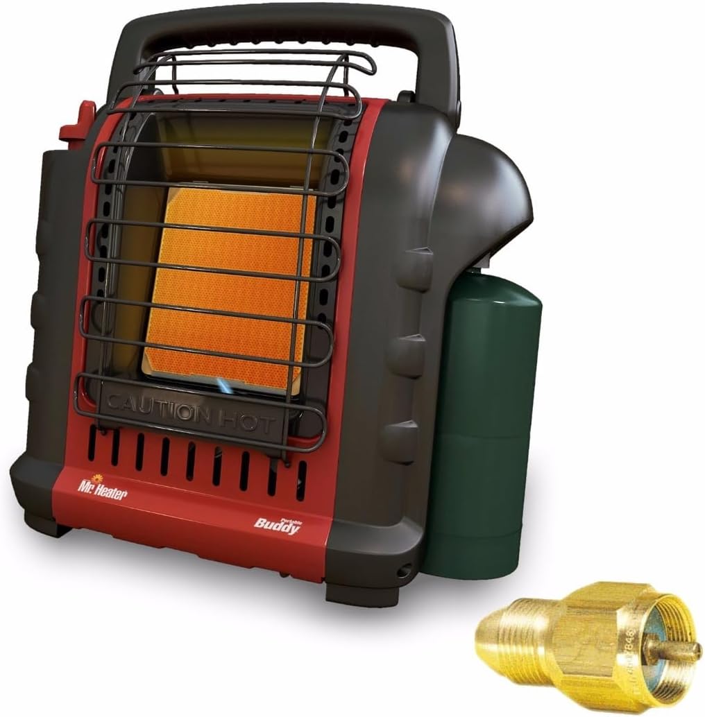 Mr. Heater F232000 Portable Buddy Heater | Bundle includes Brass Tank Refill Adapter, (2 items)