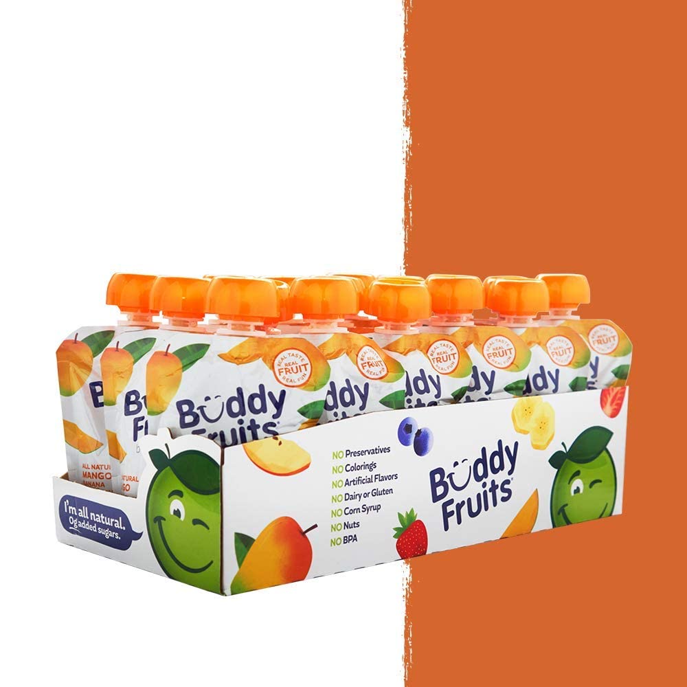 Buddy Fruits Snacks To Go Multifruit Unsweetened Applesauce 3.2oz Pouch (18pk) Gluten-Nut-Dairy-Preservatives-BPA Free, Non GMO, Kosher