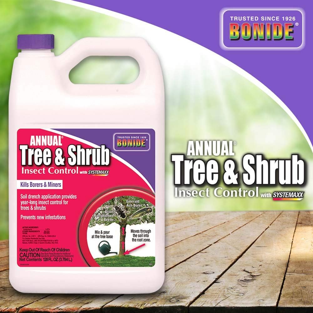 Bonide Annual Tree & Shrub Insect Control with Systemaxx | 32 oz Concentrate, Year Long Protection, Bug Killer