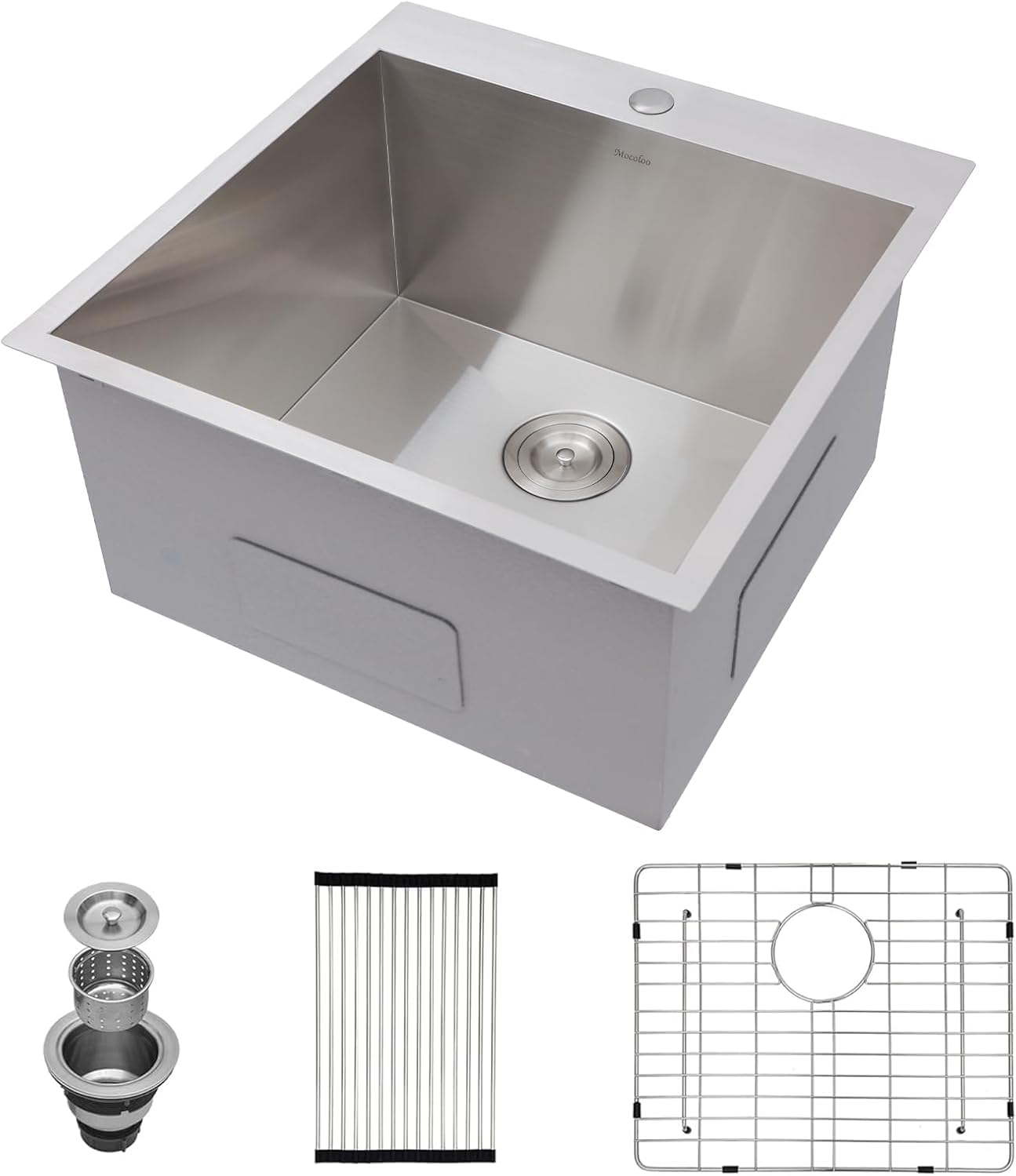 Mocoloo 13 Inch Drop in Bar Sink - 13" x 15" Small Kitchen Sink T304 Stainless Steel Handmade Single Bowl Round Corner Topmount Wet Bar Sink for