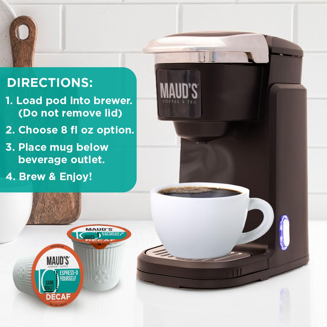 Maud’s Decaf Dark Roast Coffee Pods, 100ct | Decaffeinated Coffee in Single Serve Pods – Compatible with Keurig Coffee Makers