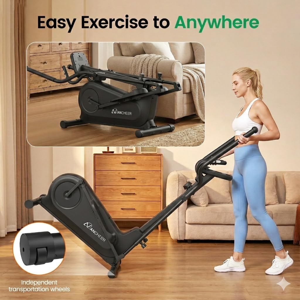 ANCHEER Elliptical Exercise Machine for Home, Foldable Magnetic Elliptical Trainer with 16" Stride, 16 Resistance Levels, Adjustable Pedals, LCD Monitor & Pulse Sensor, 550 LBS Weight Capacity