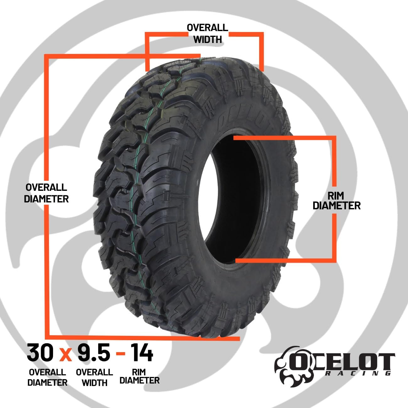 Ocelot WR2016 30x9.5x14 UTV Tires All Terrain, Durable 8-Ply Radial Construction and Non-Directional Tread