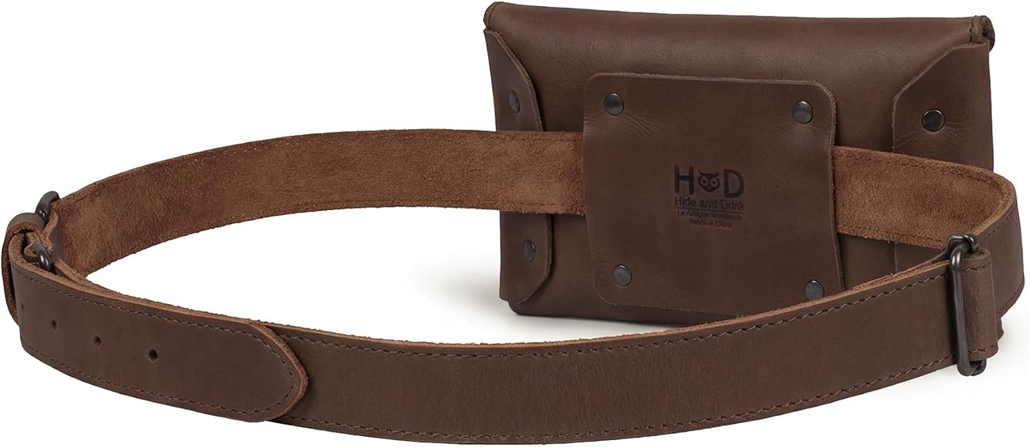 Hide & Drink, Waist Pouch, Fanny Pack, Medieval Bag, Vintage Purse, Phone Holder Cable Case, Easy Travel for Digital Nomads, Full Grain Leather