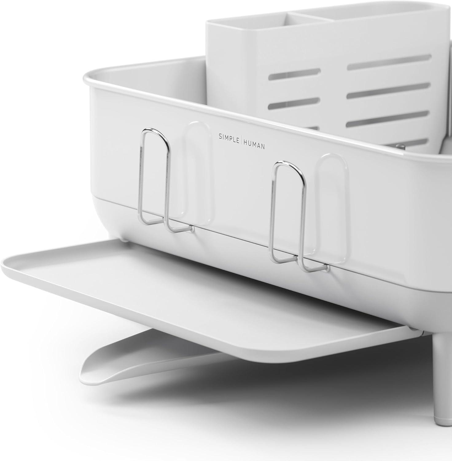 simplehuman Steel Frame Dishrack, Large Capacity Dish Drying Rack, 360º Easy Drain Swivel Spout, Utensil & Wine Glass Holder, Anti-Residue Coating
