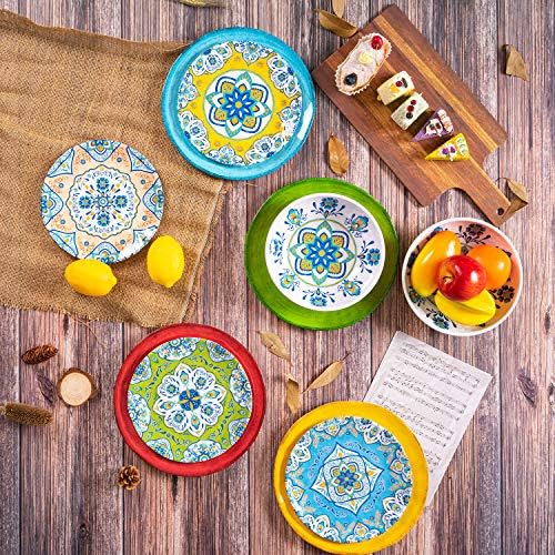 Melamine Dinnerware Set 12 Pcs Durable Dishware Colorful Plate Bowl Set Dishwasher Safe Shatter Proof Chip Resistant Not Microware Not Oven