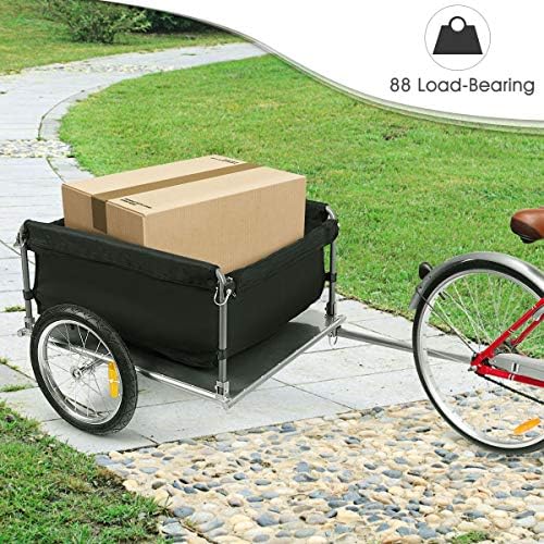 Goplus Bike Cargo Trailer, Foldable Bicycle Trailer with 16” Wheels, Removable Cover, Oxford Fabric, Folding Frame Quick Release