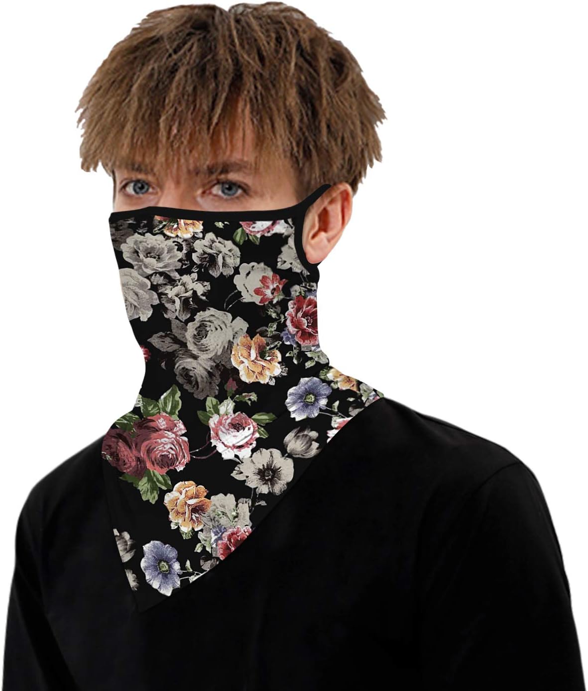 YAYOUREL Neck Gaiter Face Mask Bandanas for Men Women UV Face Scarf Cover Ear Loop Hole Facemask for Fishing Running Cycling