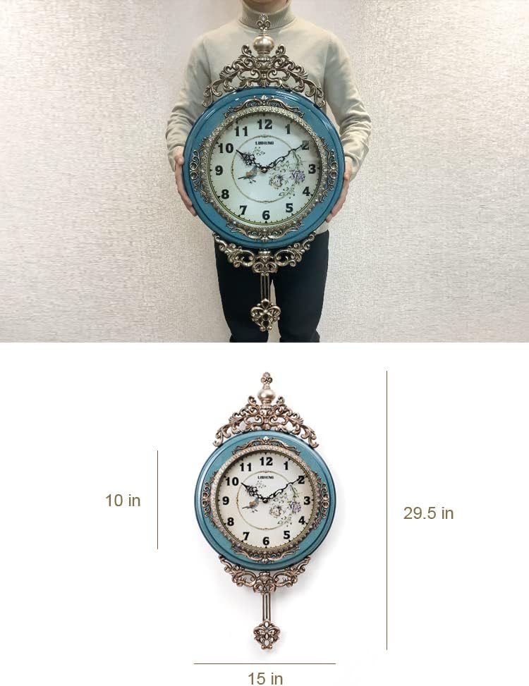 SHISEDECO 29.5" Large Vintage Antique Grandfather Pendulum Wall Clock, Blue