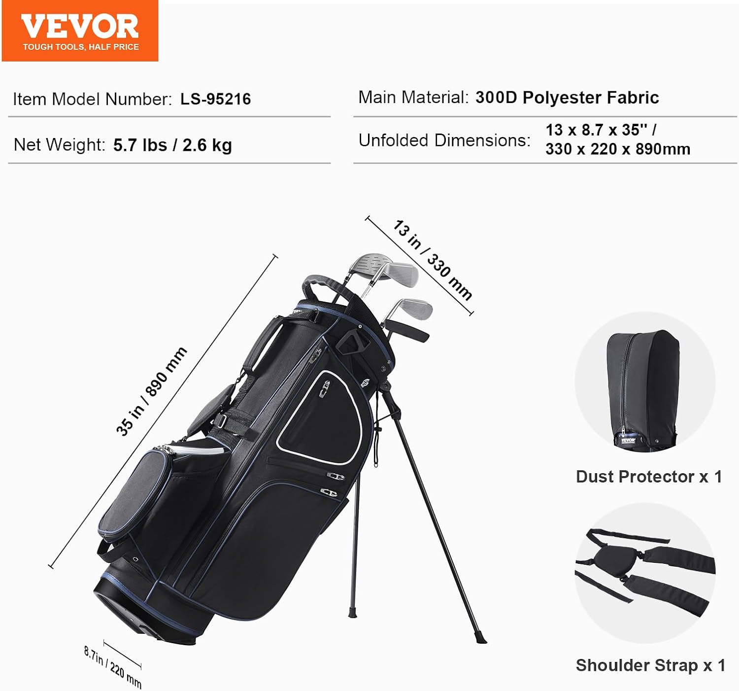 VEVOR Golf Cart Bag with 14 Way Organizer Divider Top, Premium Cart Bag with Stand, Durable Golf Bags with Handles & Dust Cover & Detachable Dual Strap for Men & Women