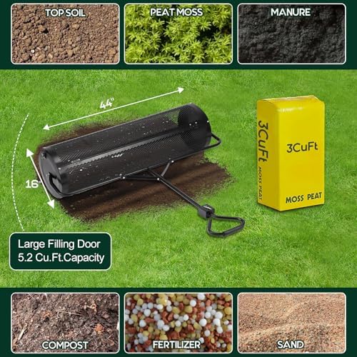 Compost and Peat Moss Spreader with Updated 2 in 1 ATV & T Shaped Handle, 16”WX44”L