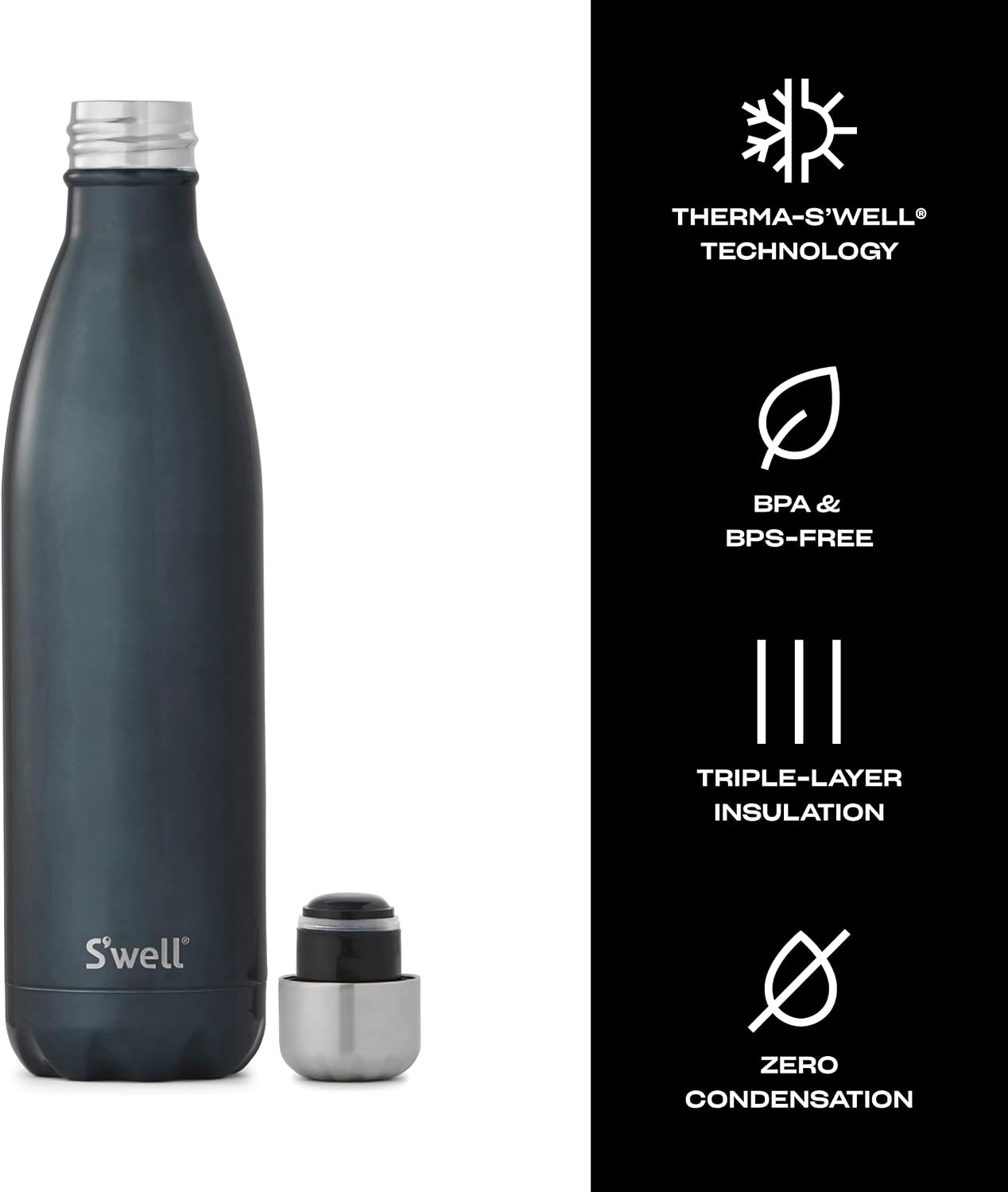 S'well Stainless Steel Water Bottle, 17oz, Blue Suede, Triple-Layered Vacuum Insulated Containers Keeps Drinks Cold for 36 Hours and Hot for 18, BPA Free, Perfect for On the Go