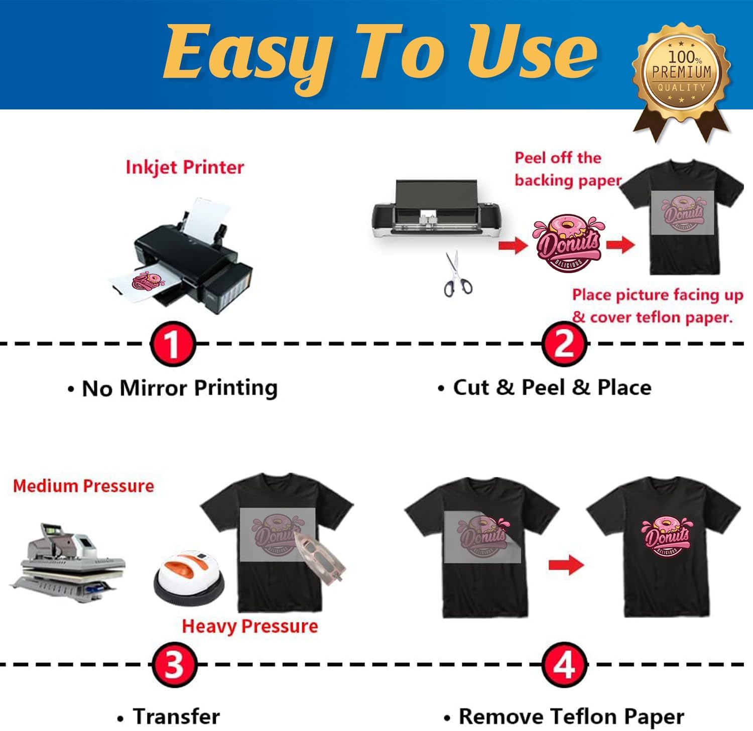TransOurDream Upgraded Iron on Heat Transfer Paper for T Shirts (8.5x11''