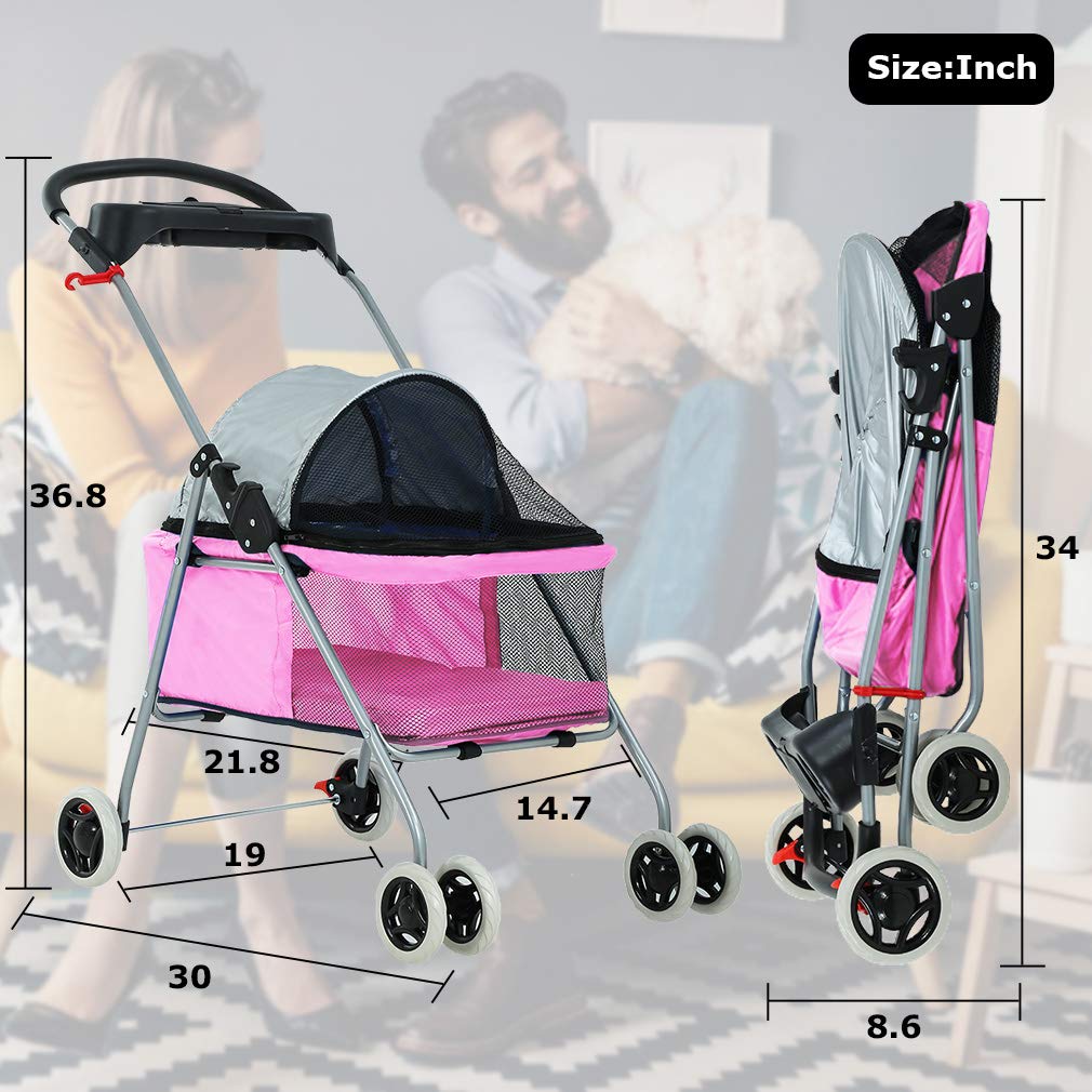 Pet Stroller 4 Wheels Posh Folding Waterproof Portable Travel Cat Dog Stroller with Cup Holder,Blue